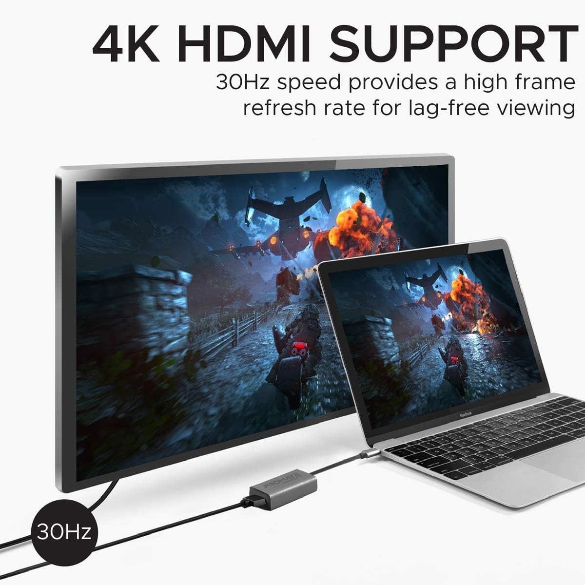 Promate Grey 4K 30Hz USB-C to HDMI Adapter
