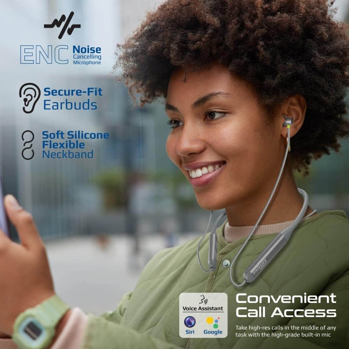 Promate Active Noise Cancelling Bluetooth Neckband
