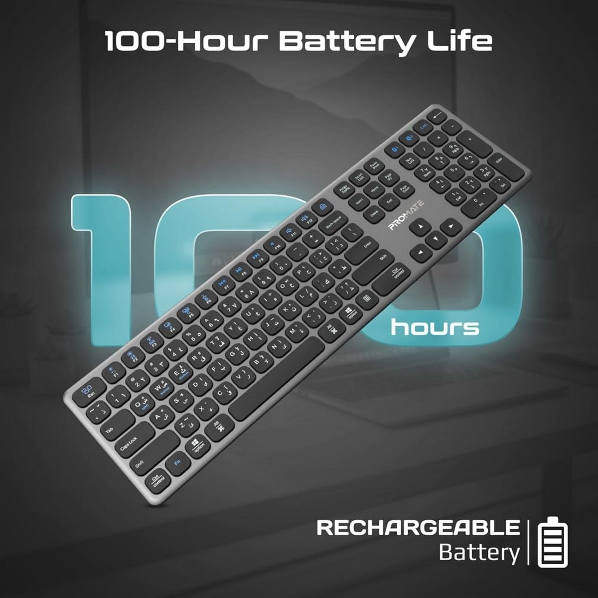 Promate Grey Bluetooth 2.4GHz Wireless Keyboard