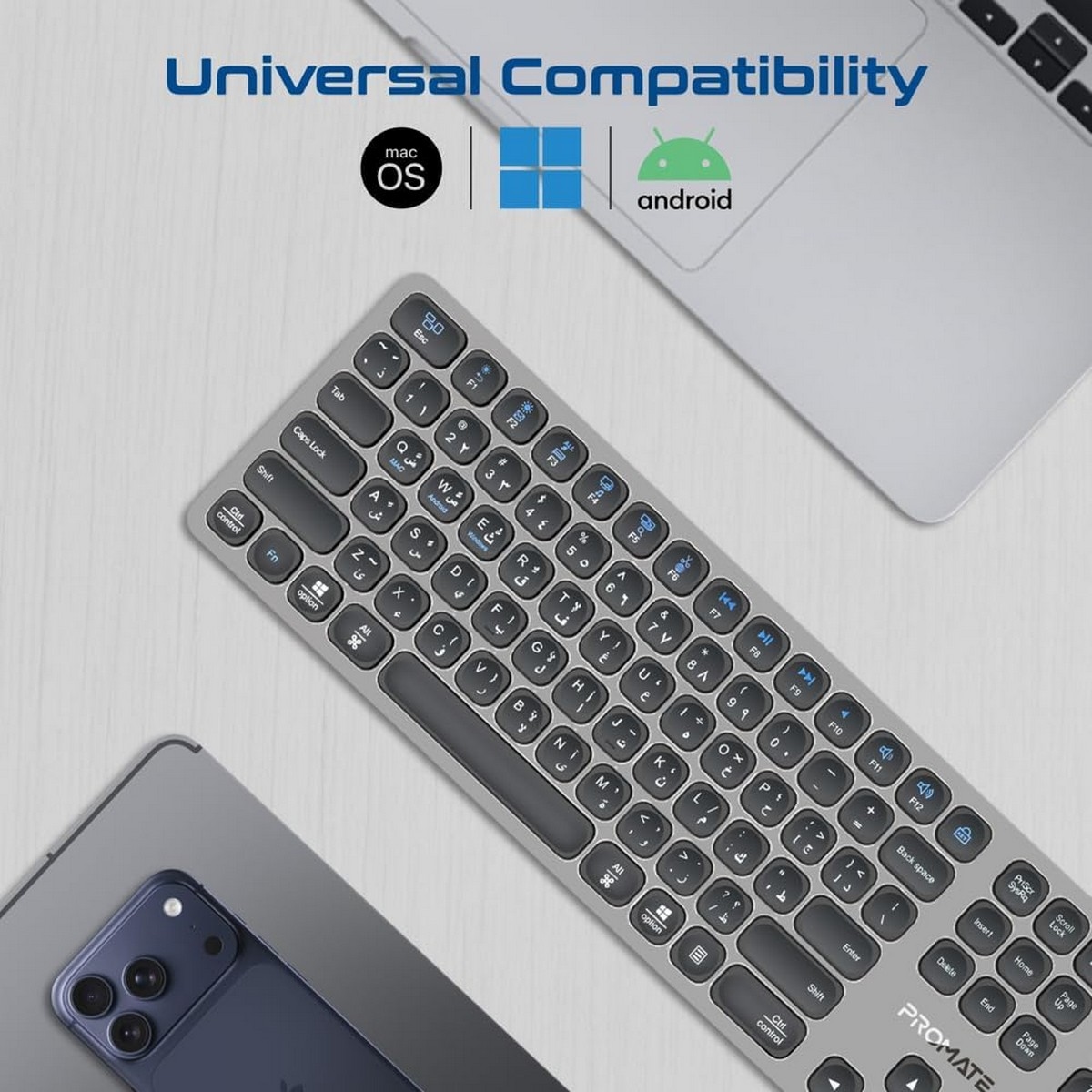 Promate Grey Bluetooth 2.4GHz Wireless Keyboard
