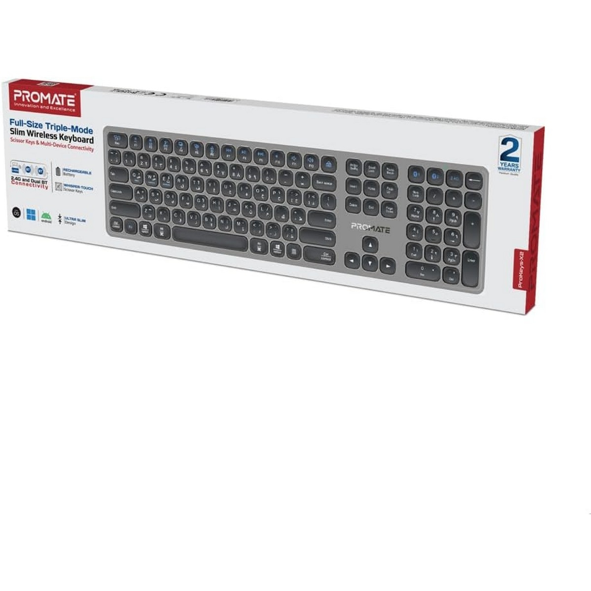 Promate Grey Bluetooth 2.4GHz Wireless Keyboard