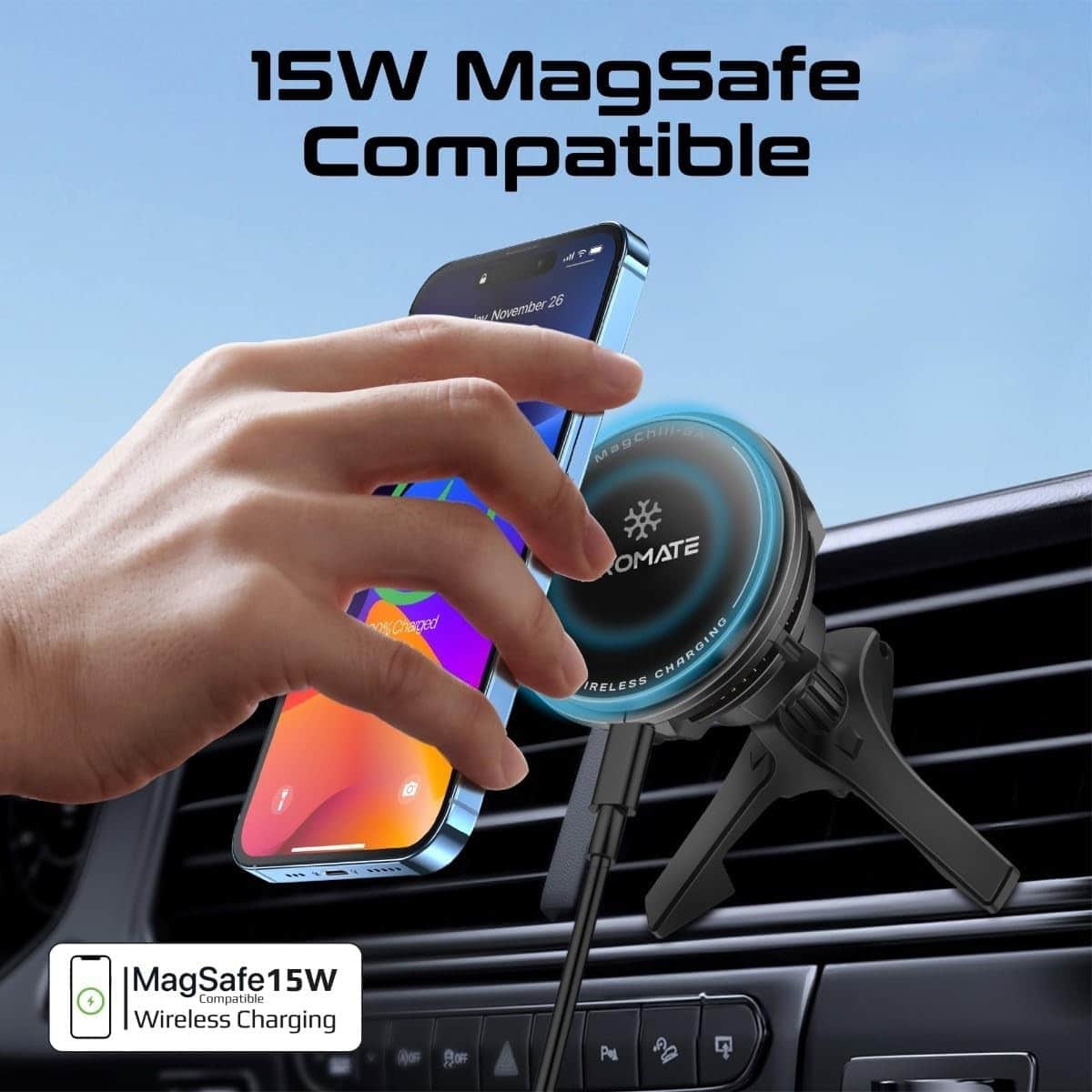 Promate MagChill-GA 15W Magnetic Wireless Car Charger