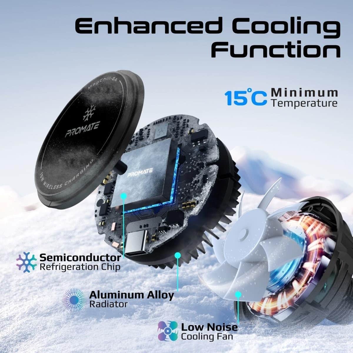 Promate MagChill-GA 15W Magnetic Wireless Car Charger