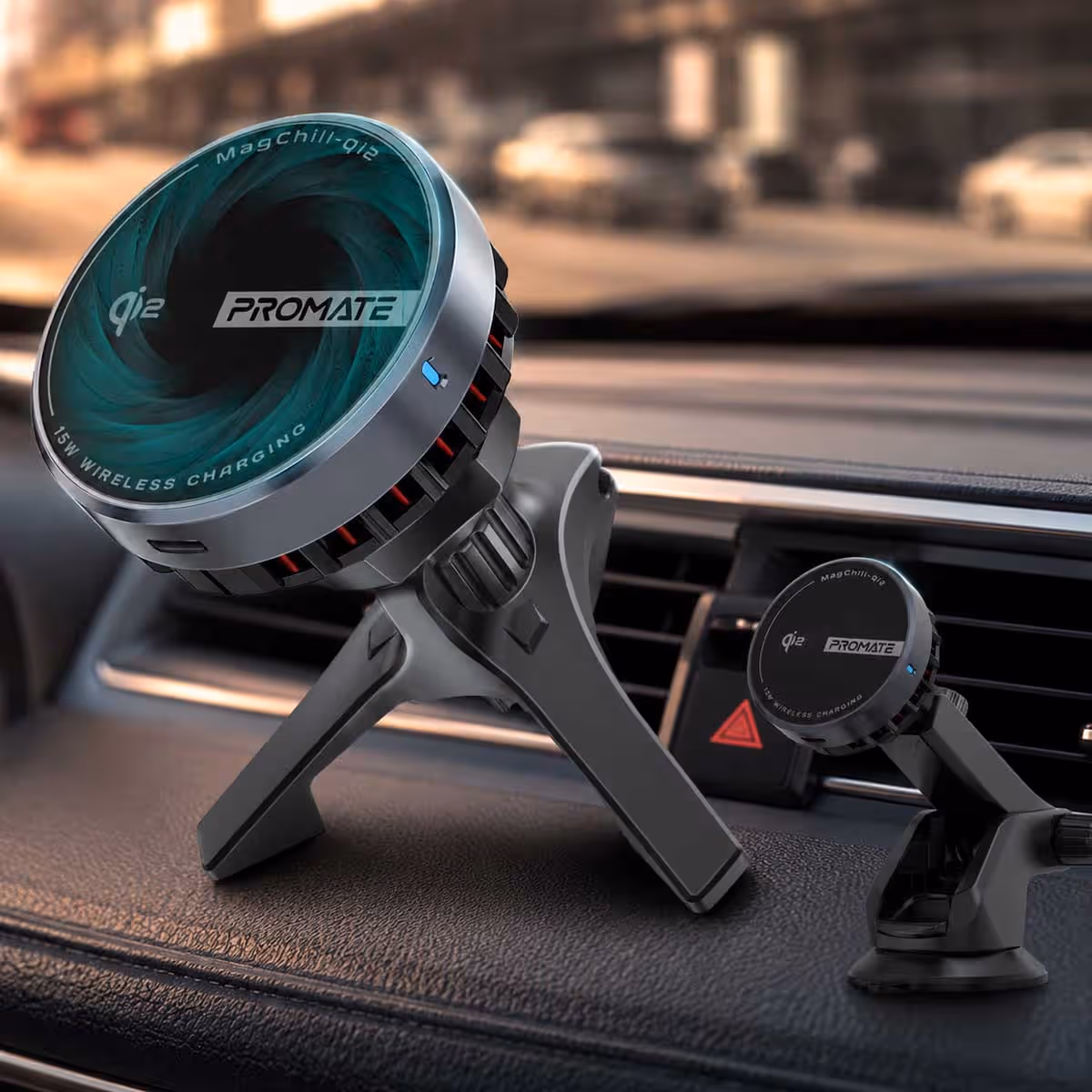 Promate MagChill-Qi2 15W Qi2 Magnetic Wireless Car Charger Mount