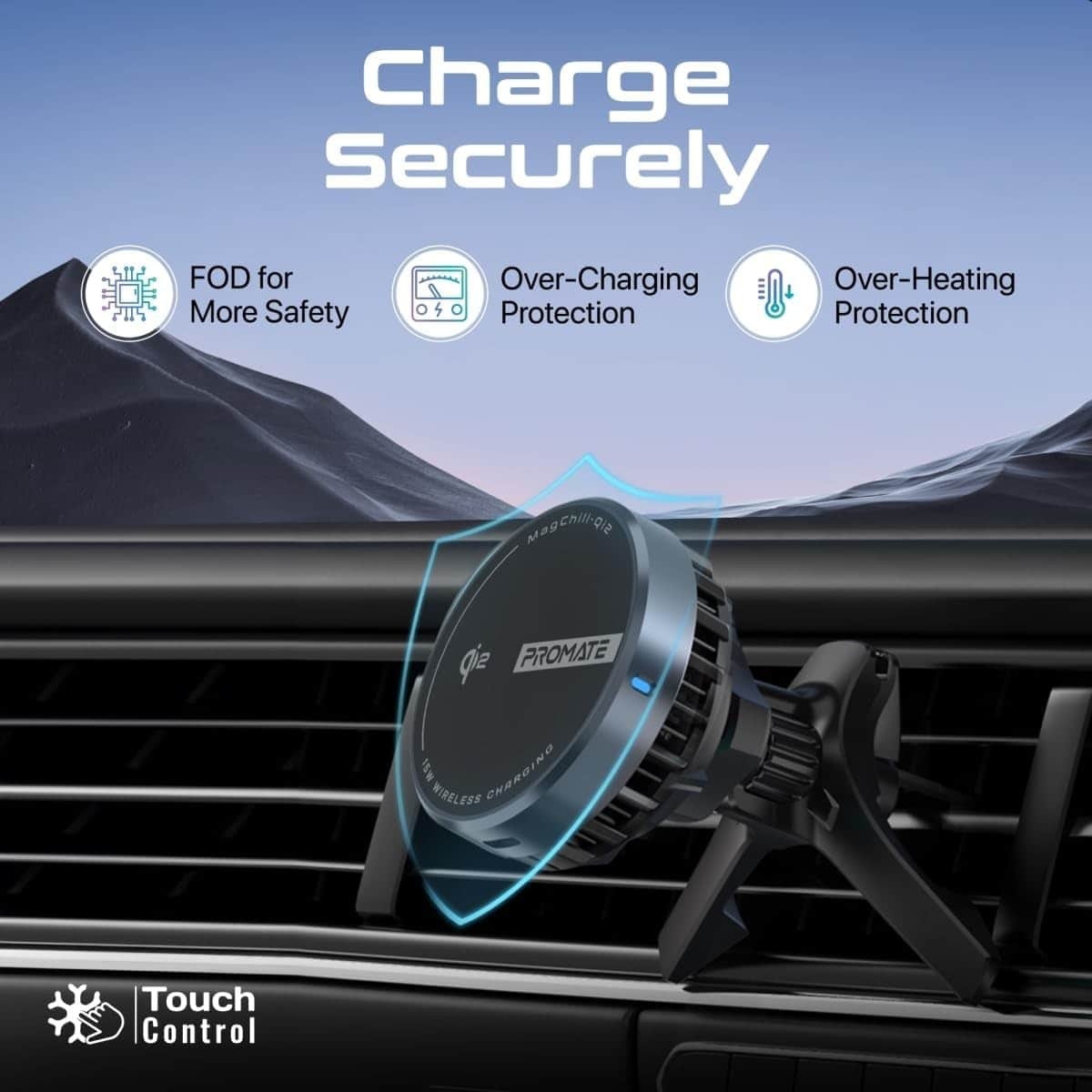 Promate MagChill-Qi2 15W Qi2 Magnetic Wireless Car Charger Mount
