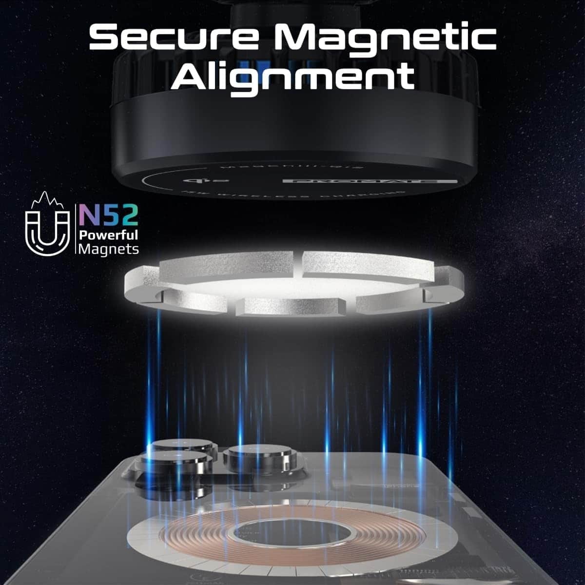 Promate MagChill-Qi2 15W Qi2 Magnetic Wireless Car Charger Mount