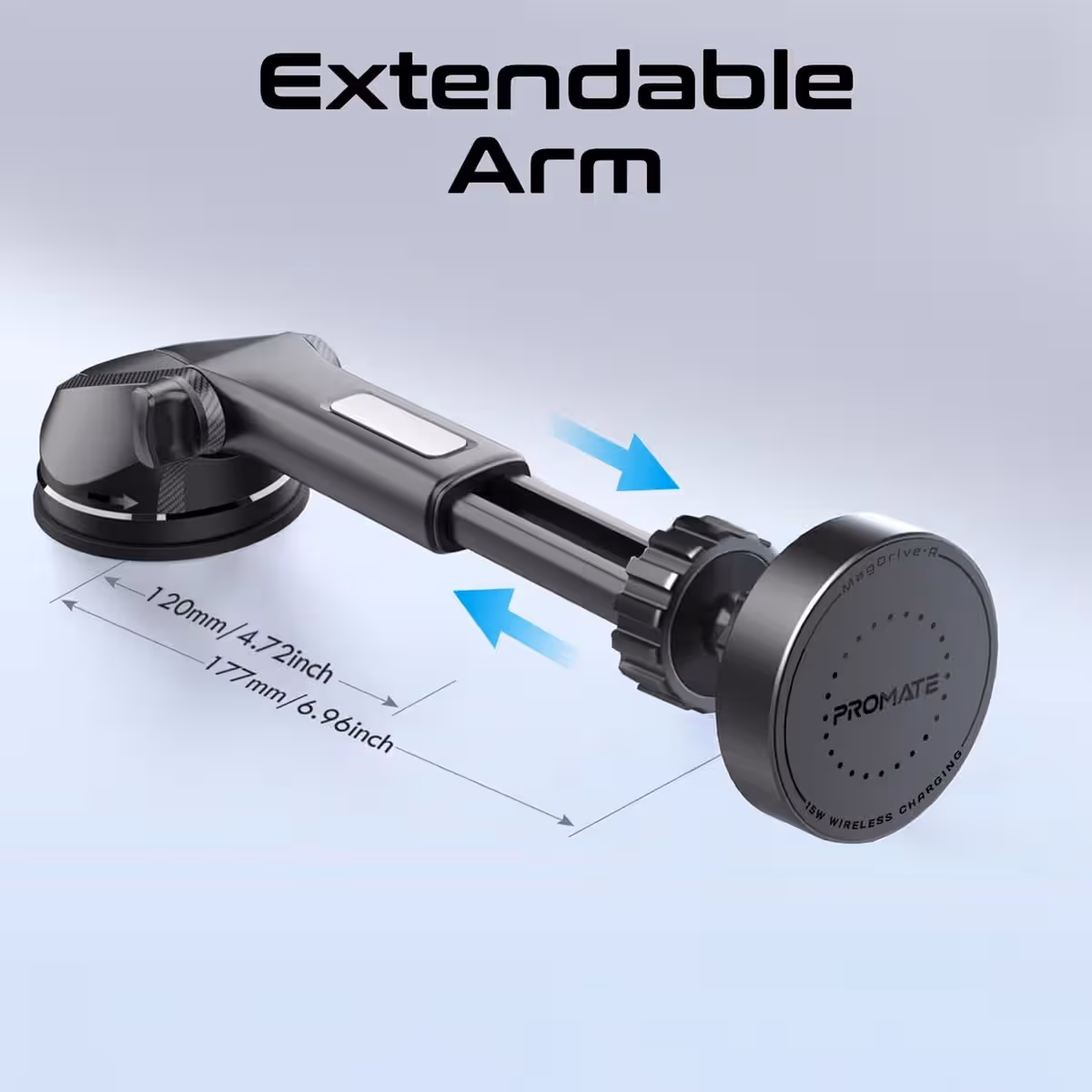 Promate MagDrive-R 15W MagSafe Car Mount Charger with Retractable Cable