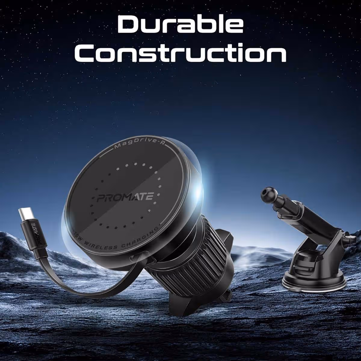 Promate MagDrive-R 15W MagSafe Car Mount Charger with Retractable Cable