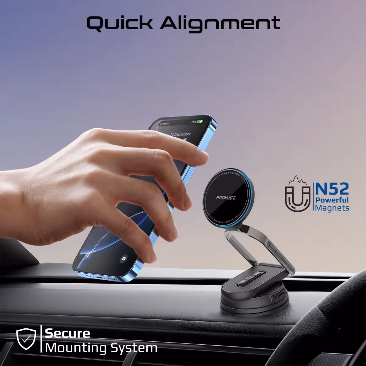 Promate MagNeo-15W Magnetic Wireless Phone 15W Car Charger