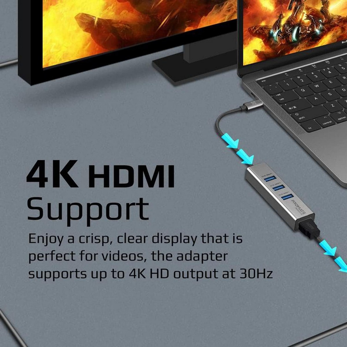 Promate MediaHub-C3 4-in-1 USB-C to 4K 30Hz HDMI Hub