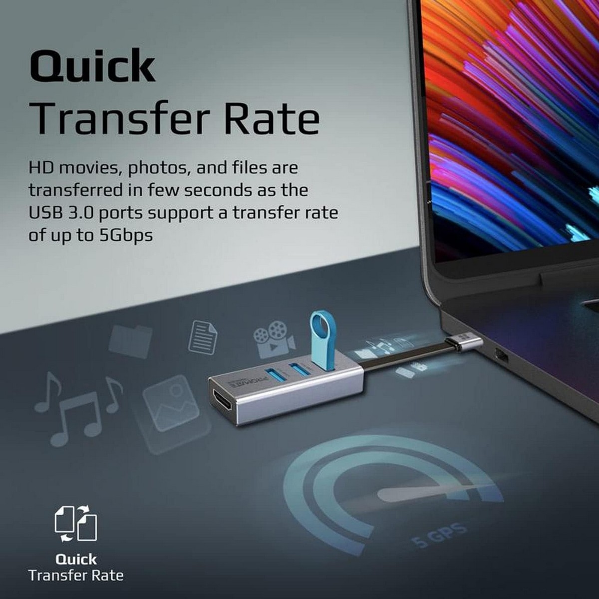 Promate MediaHub-C3 4-in-1 USB-C to 4K 30Hz HDMI Hub