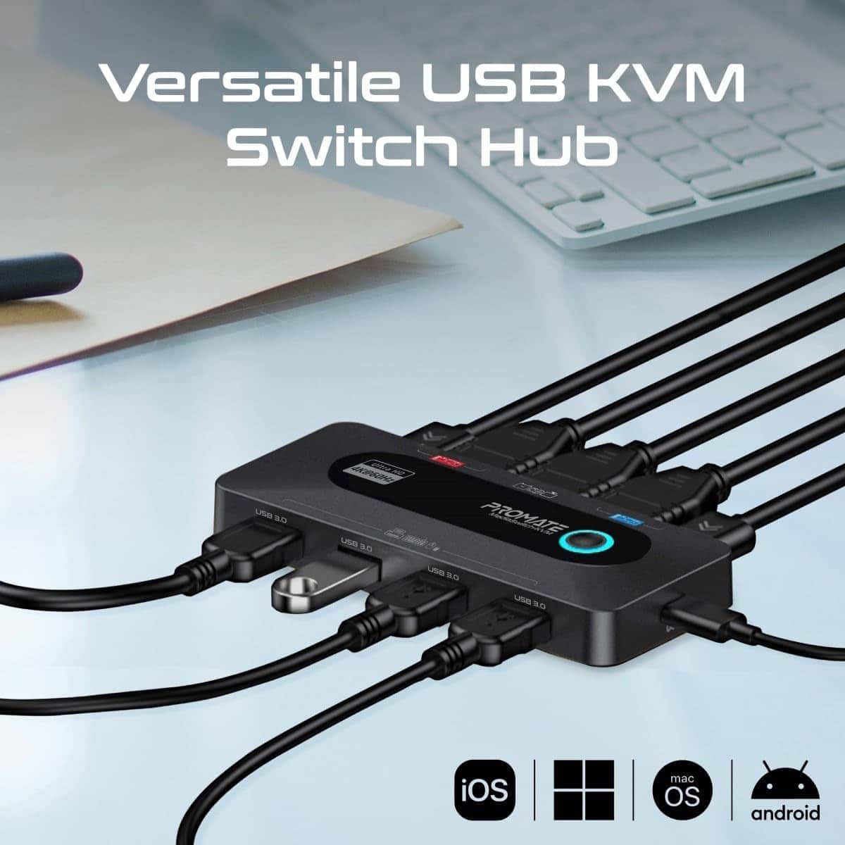 Promate MediaSwitch 4K HDMI KVM Switch Selector