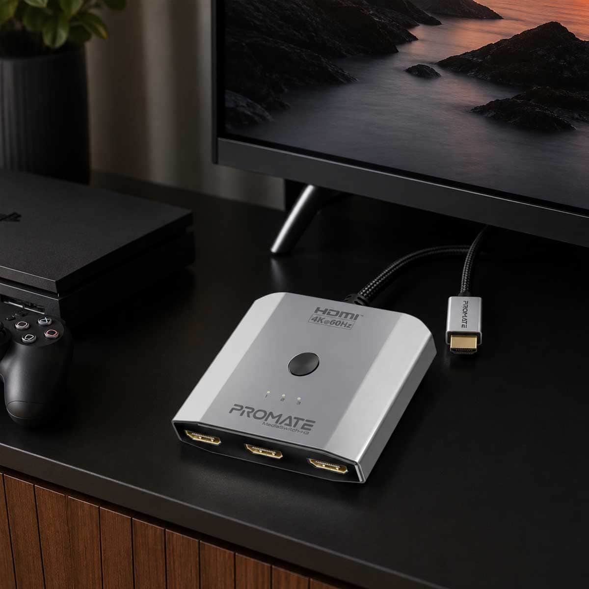 Promate MediaSwitch-H3 50cm 4K 60Hz 3-in-1 HDMI Switch Adapter