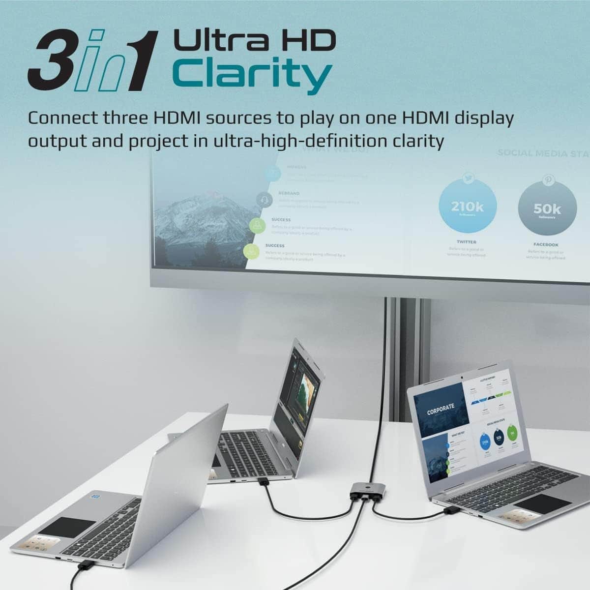 Promate MediaSwitch-H3 50cm 4K 60Hz 3-in-1 HDMI Switch Adapter