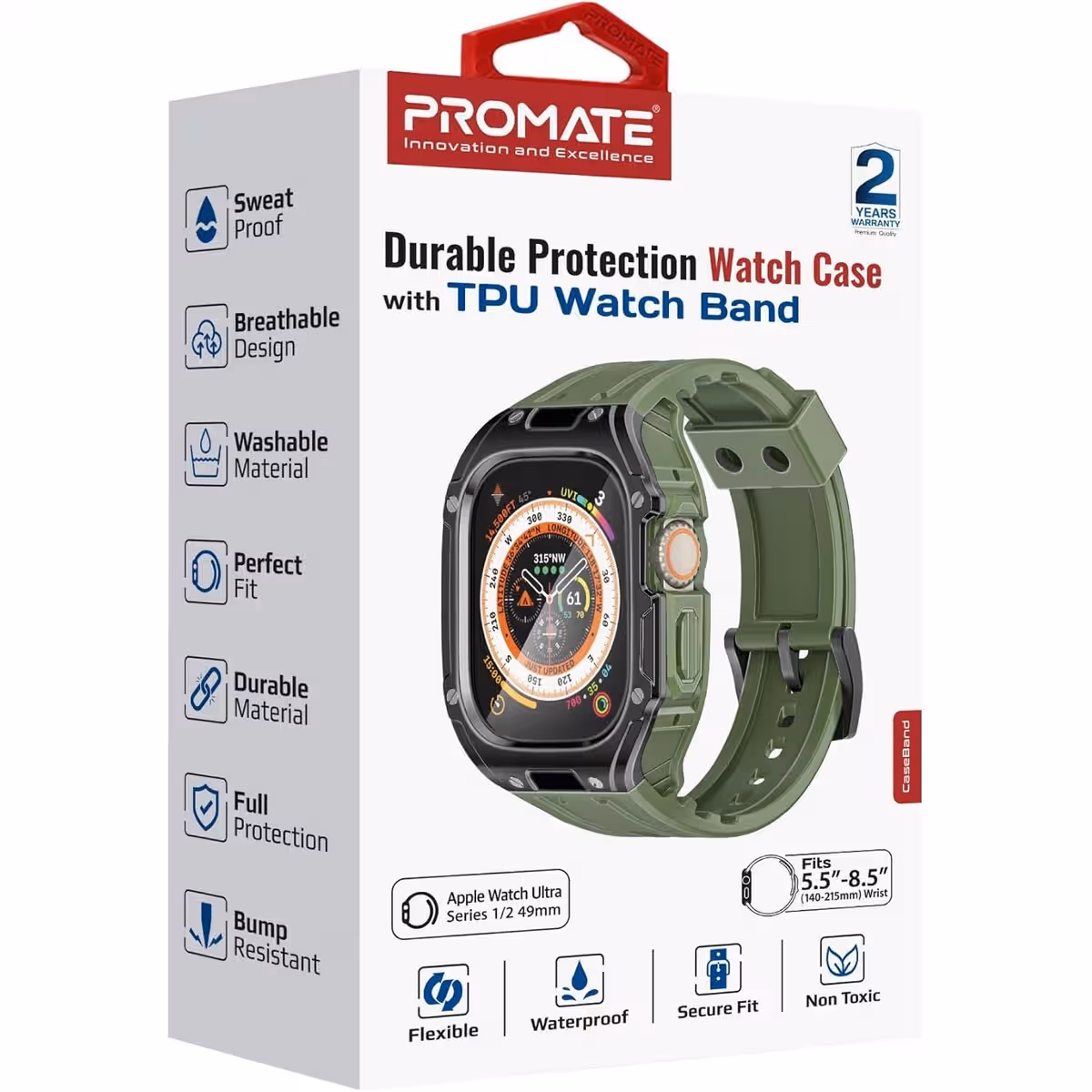 Promate Apple Watch Case & Band for Apple Watch Ultra 1 & 2