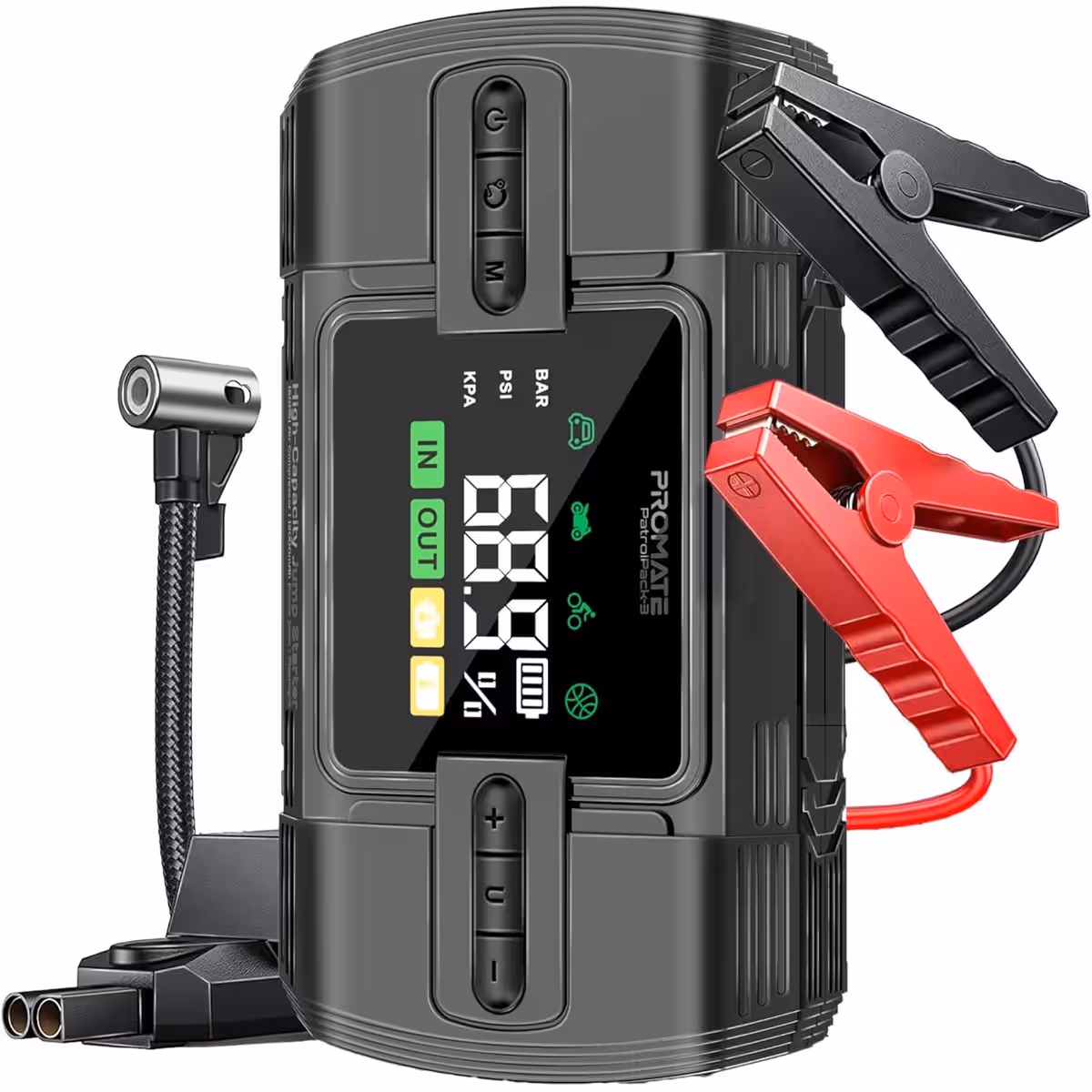 Promate PatrolPack-3 12000mAh Portable Car Jump Starter with 150PSI Air Compressor