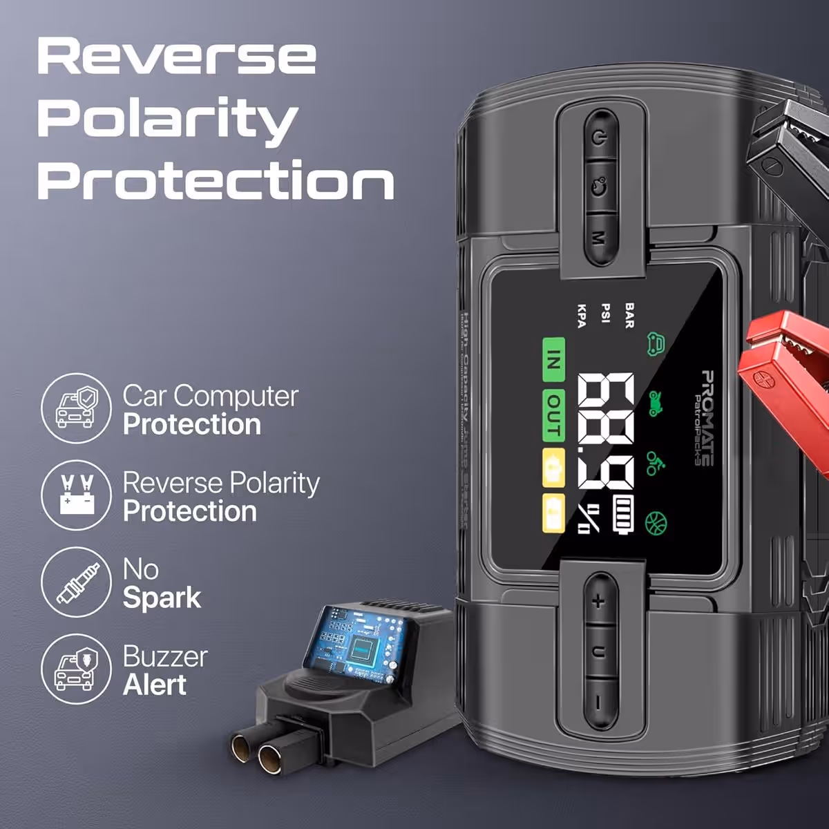 Promate PatrolPack-3 12000mAh Portable Car Jump Starter with 150PSI Air Compressor