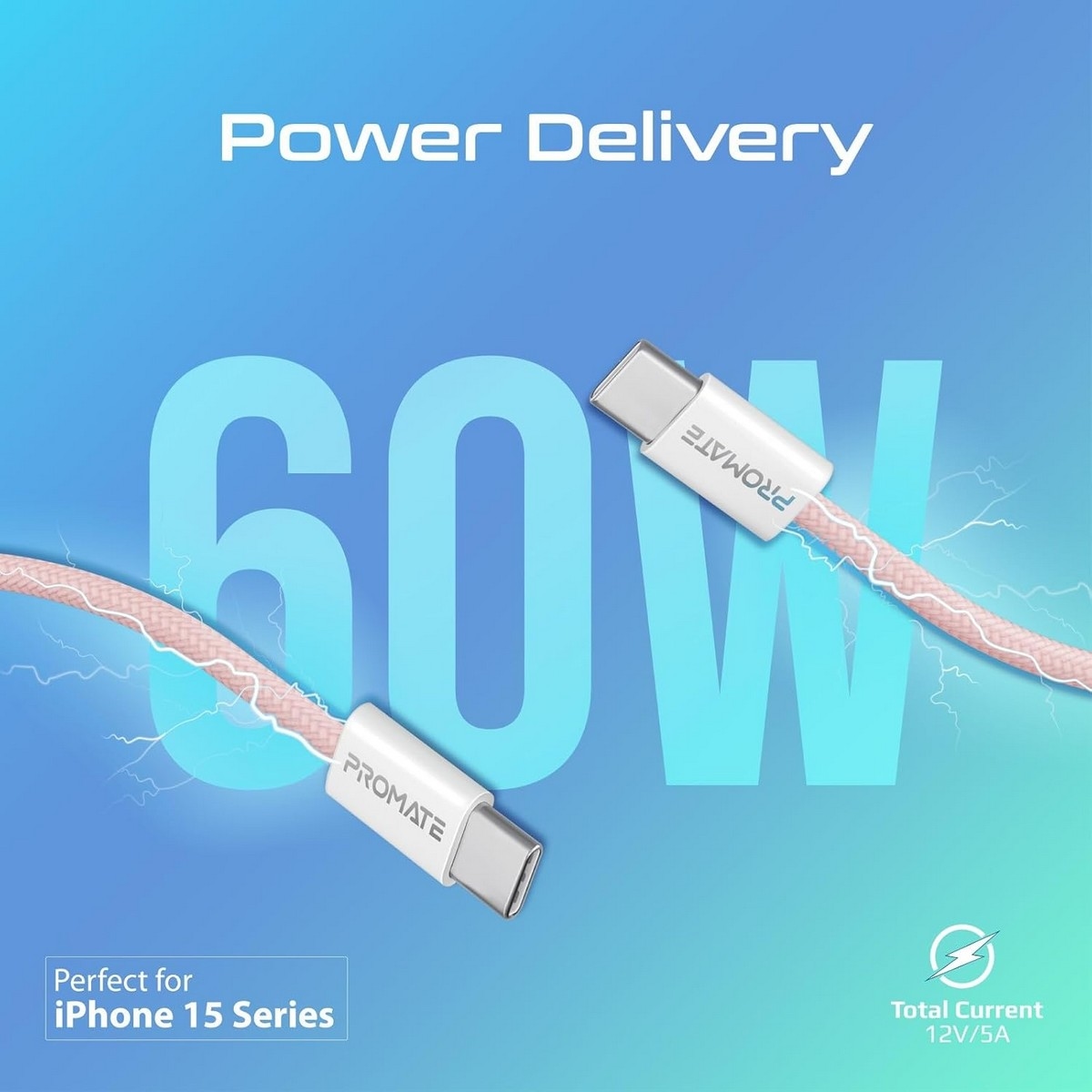 Promate 60W USB-C to USB-C Braided Cable