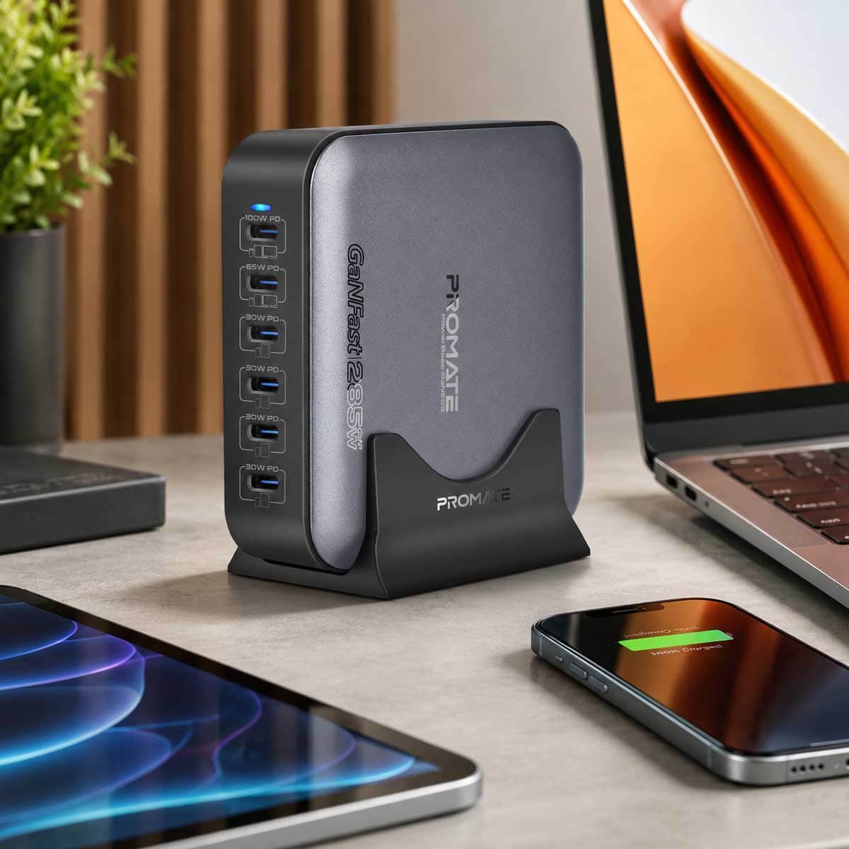 Promate PowerBase GaN285 GaN 6-Port 285W Desktop Charging Station