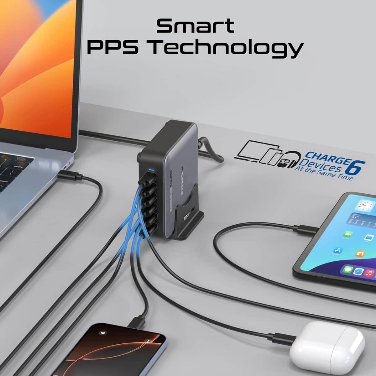 Promate PowerBase GaN285 GaN 6-Port 285W Desktop Charging Station