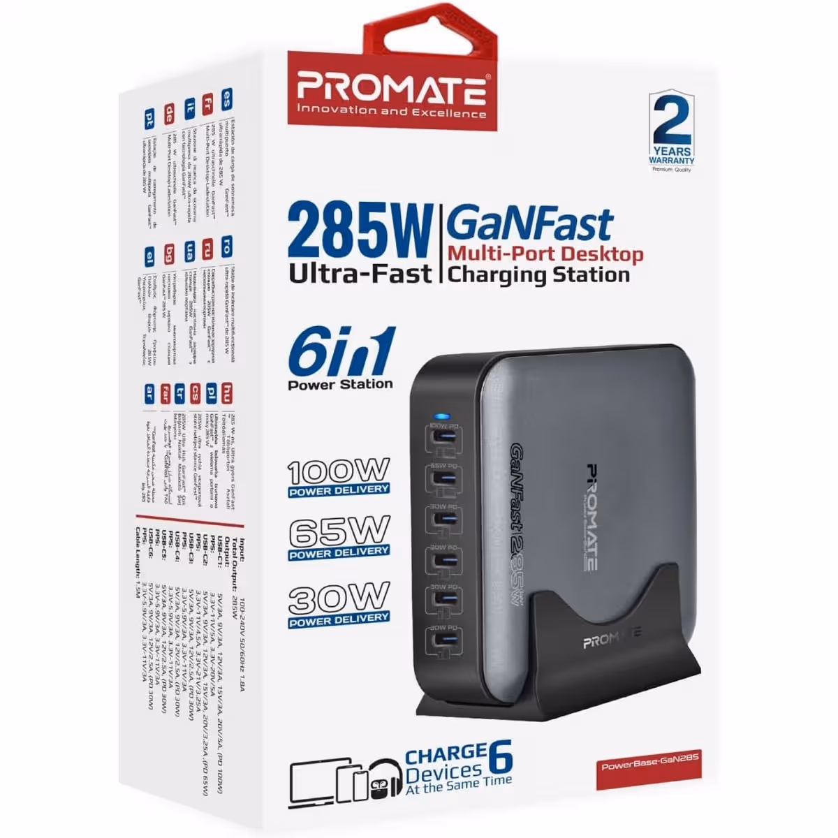 Promate PowerBase GaN285 GaN 6-Port 285W Desktop Charging Station