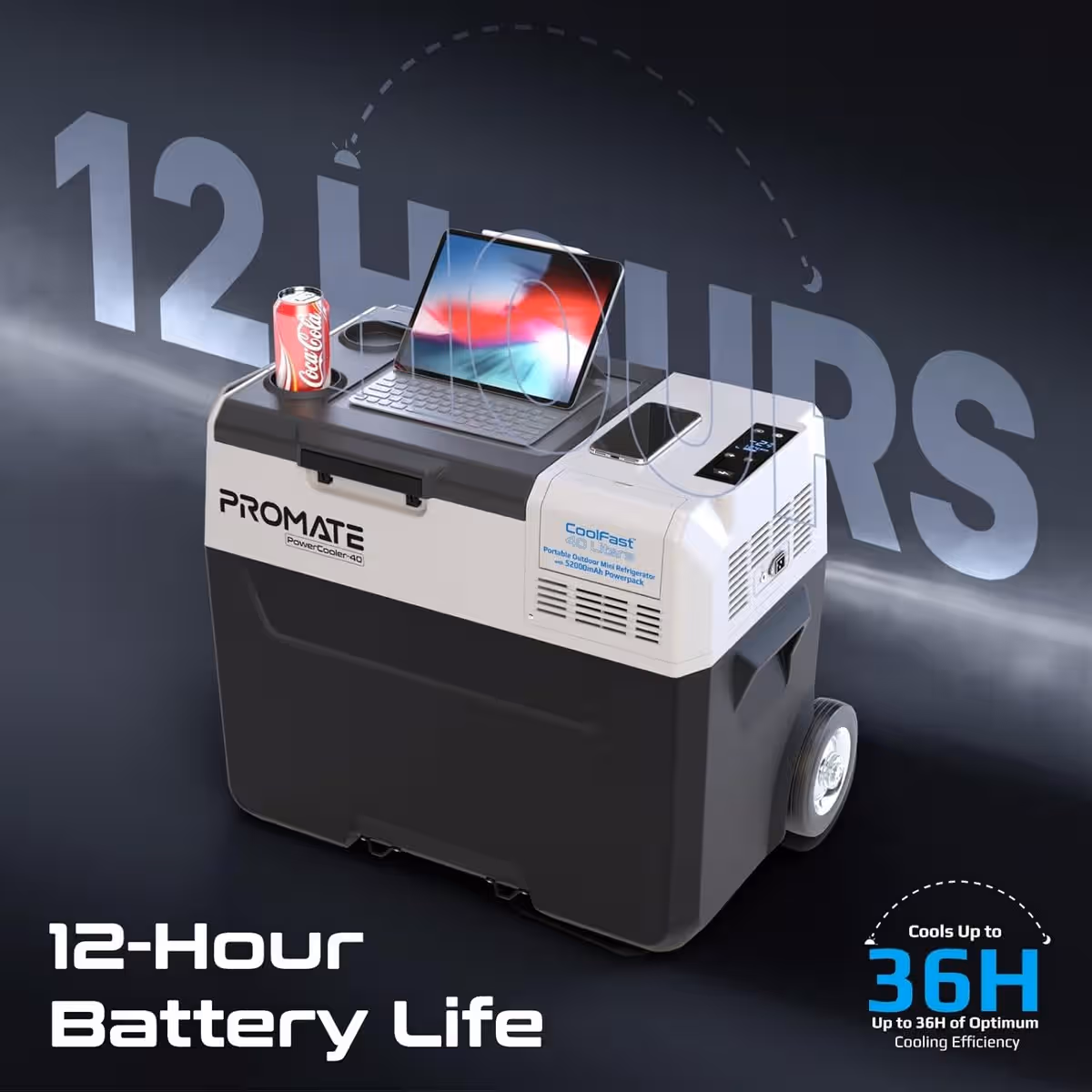 Promate PowerCooler-40 Portable 40L Mini Fridge with Power Bank