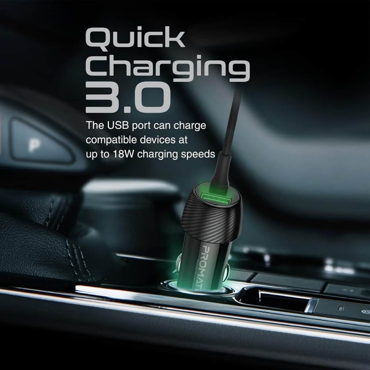 Promate PowerDrive-33PDCI 3-in-1 Coiled Cable 33W Car Charger