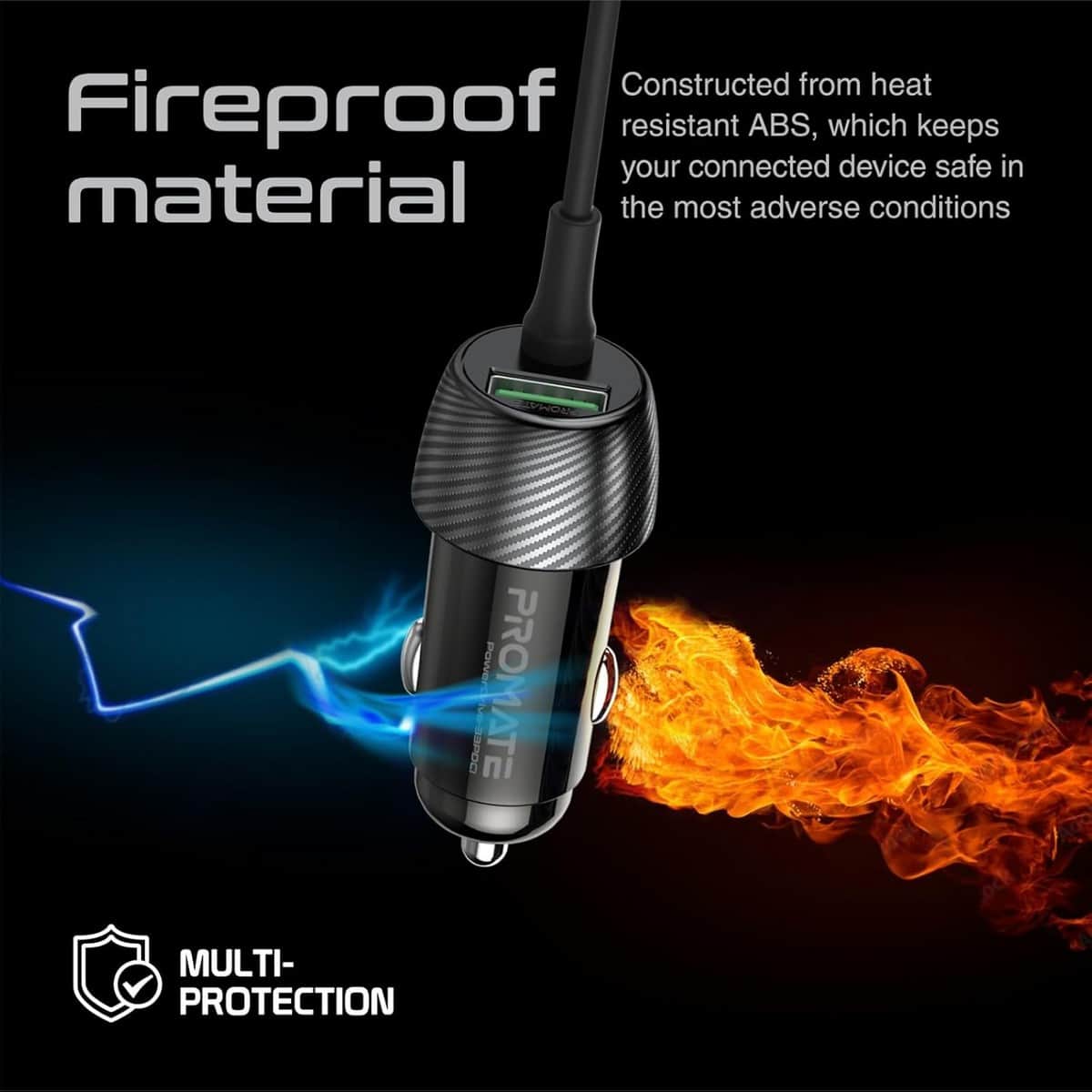 Promate PowerDrive-33PDCI 3-in-1 Coiled Cable 33W Car Charger