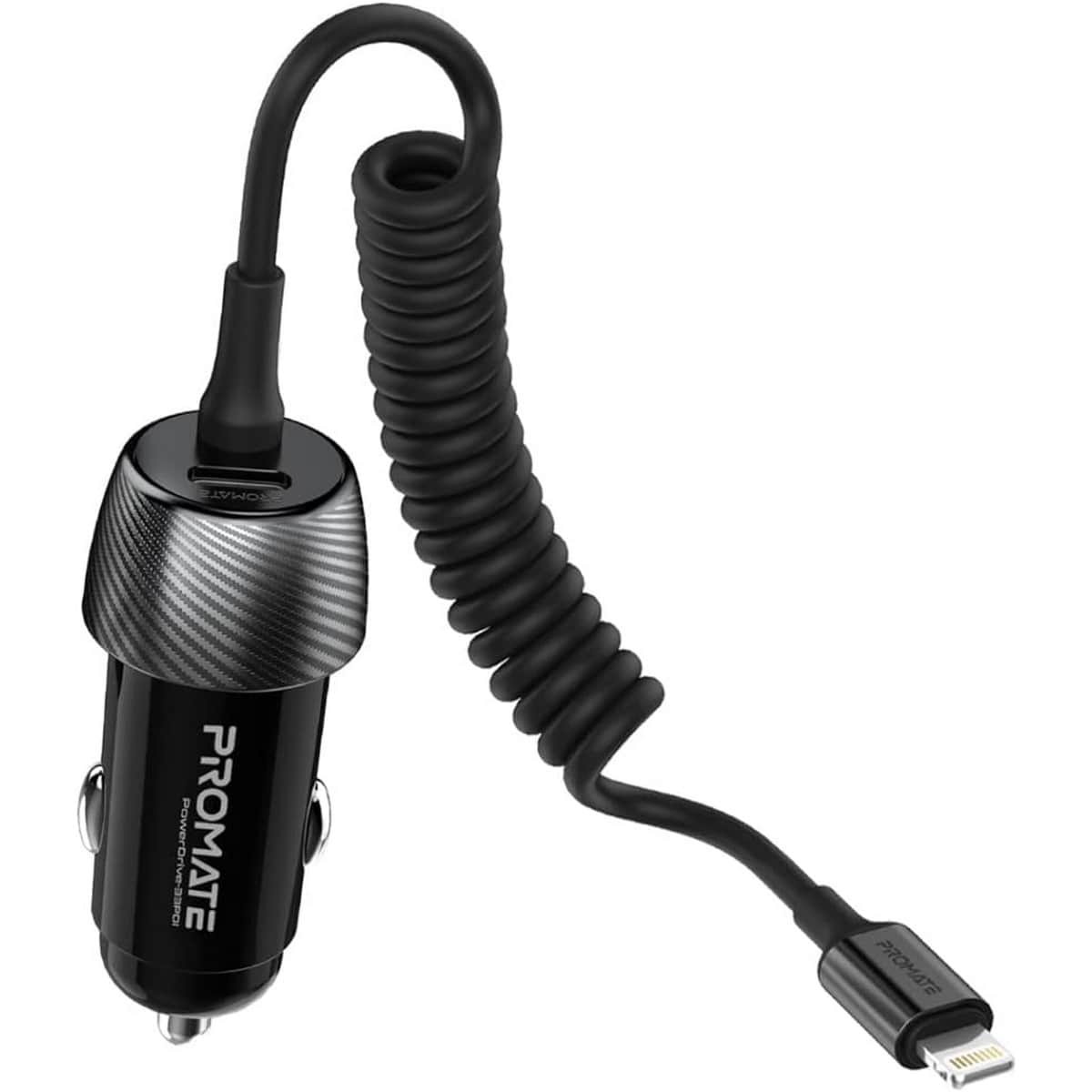 Promate PowerDrive-33PDI 33W Car Charger with Built-In Lightning Cable