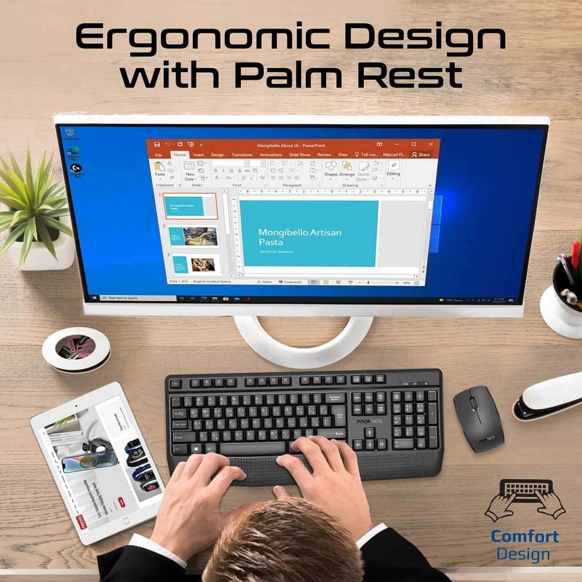 Promate ProCombo-14 Wireless Keyboard & Mouse Combo with Palm Rest