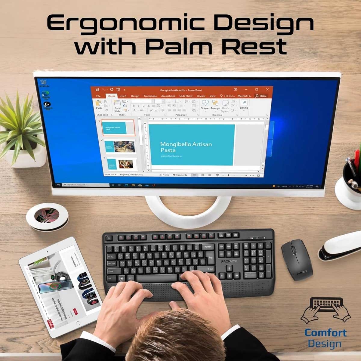 Promate ProCombo-14 Wireless Keyboard & Mouse Combo with Palm Rest