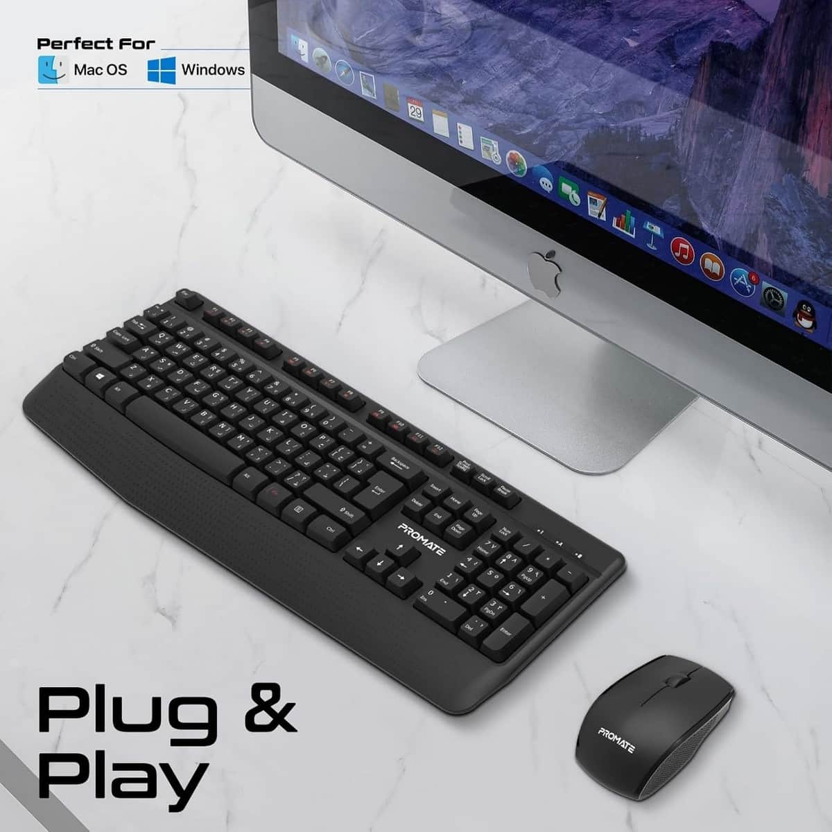 Promate ProCombo-14 Wireless Keyboard & Mouse Combo with Palm Rest