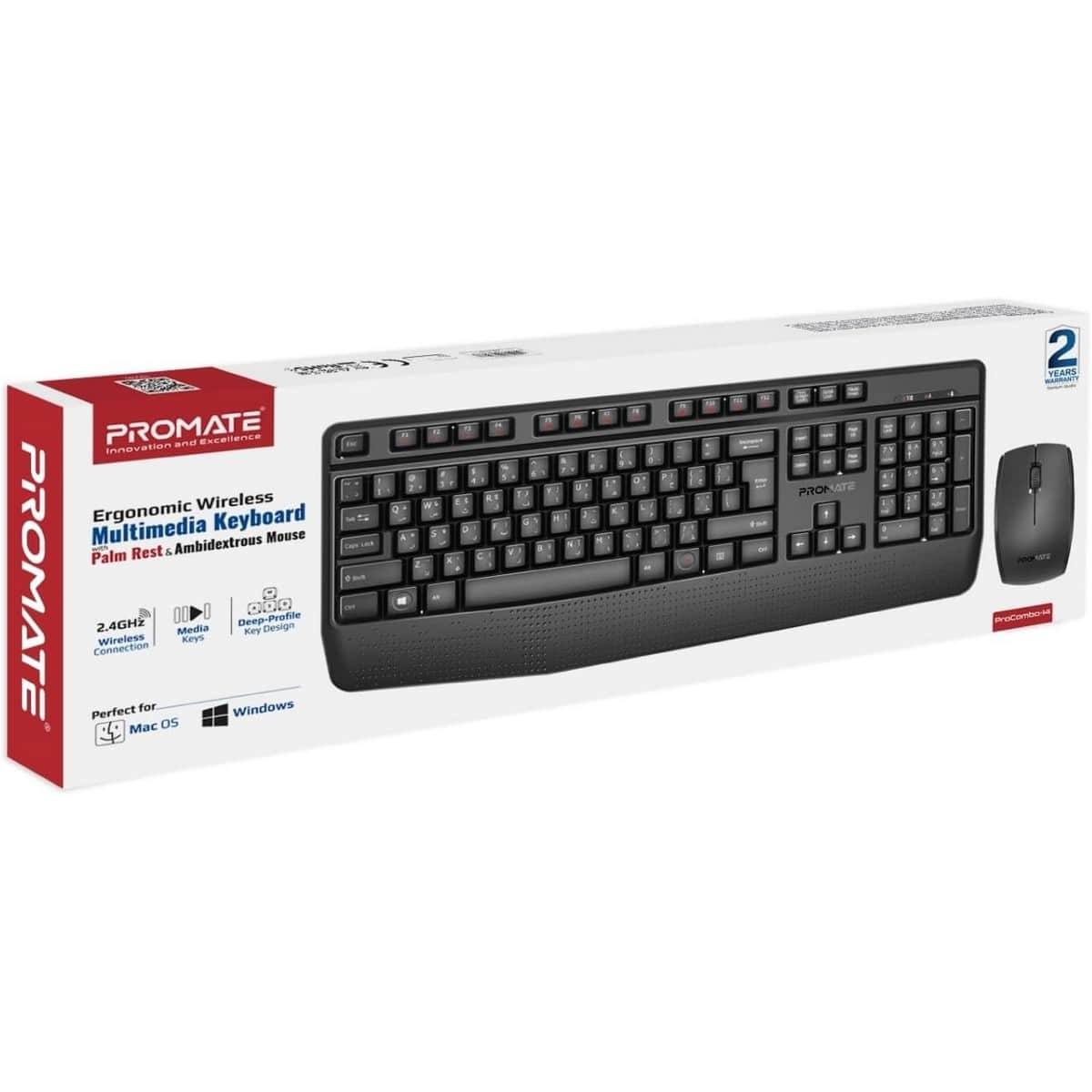 Promate ProCombo-14 Wireless Keyboard & Mouse Combo with Palm Rest