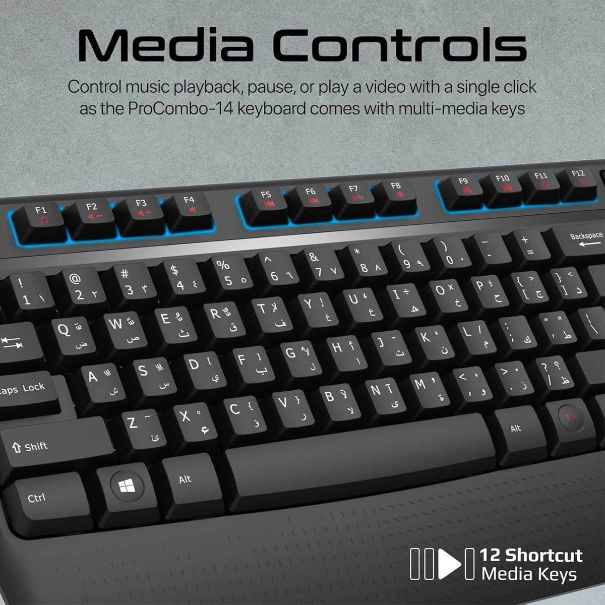 Promate ProCombo-14 Wireless Keyboard & Mouse Combo with Palm Rest