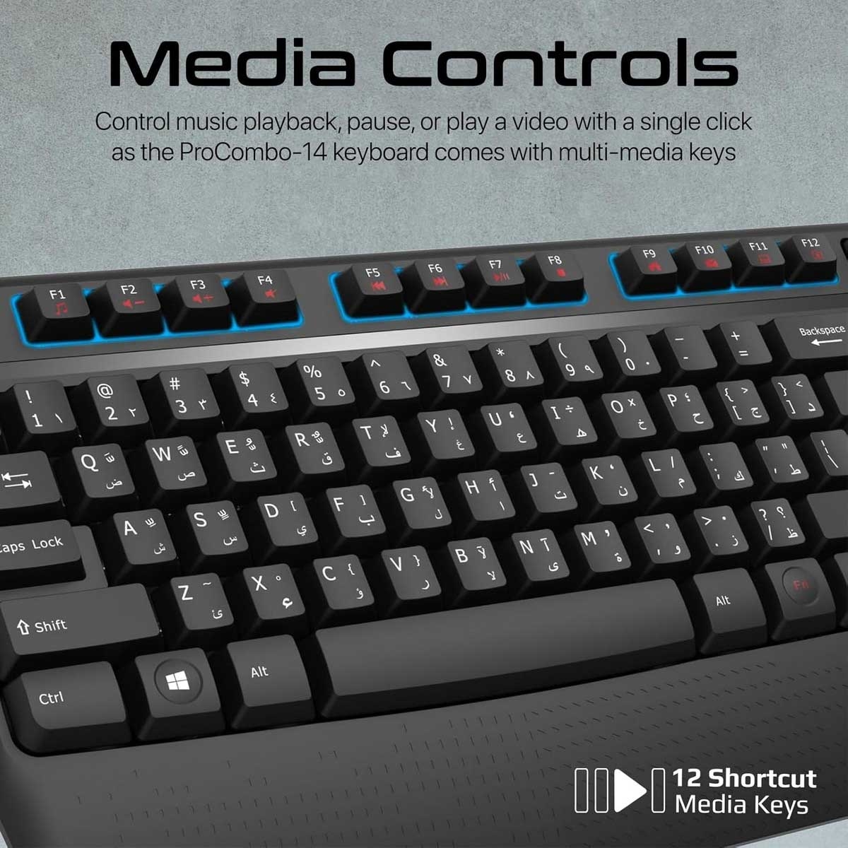 Promate ProCombo-14 Wireless Keyboard & Mouse Combo with Palm Rest