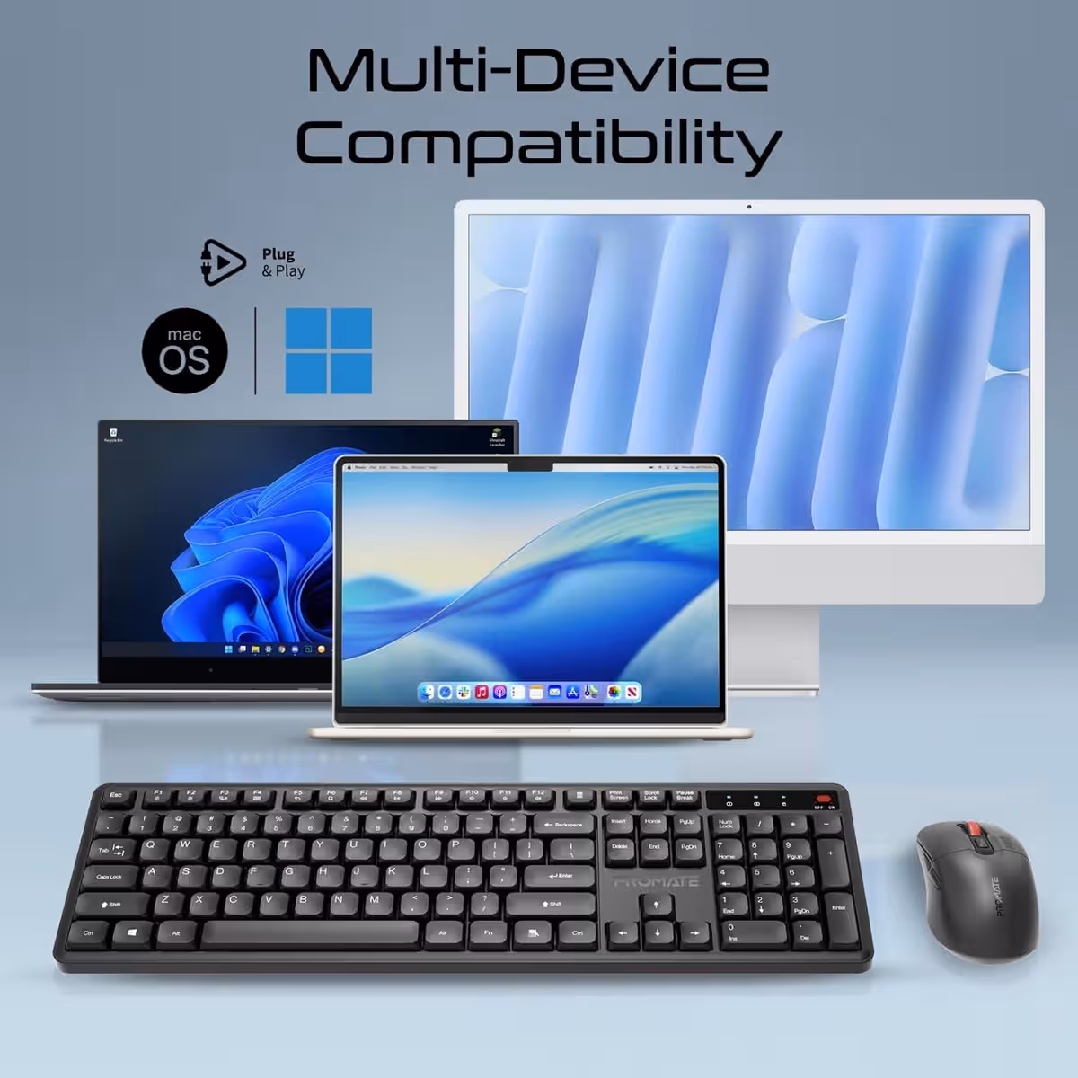 Promate ProCombo-15 Wireless Silent Keyboard & Mouse Combo