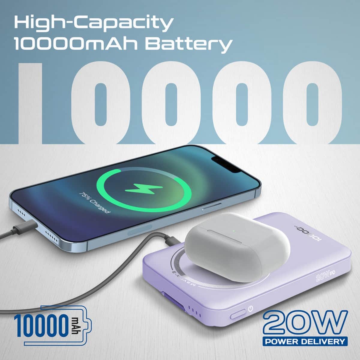 Promate 10000mAh 3-in-1 MagSafe Wireless Power Bank