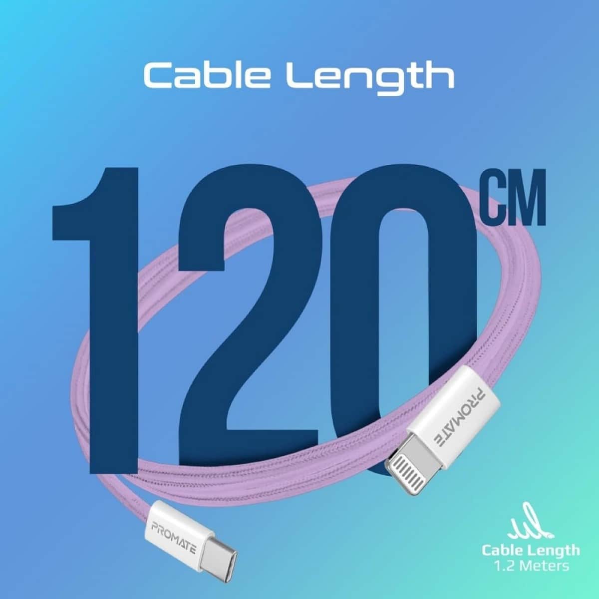 Promate 1.2m 27W USB-C to Lightning Braided Cable