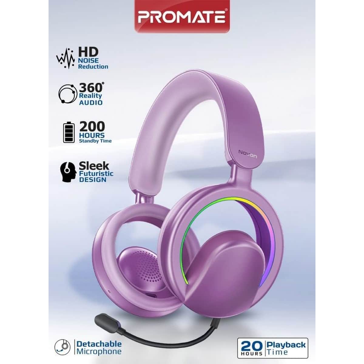Promate Open-Ear Bluetooth Wireless Gaming Headphones with Detachable Mic