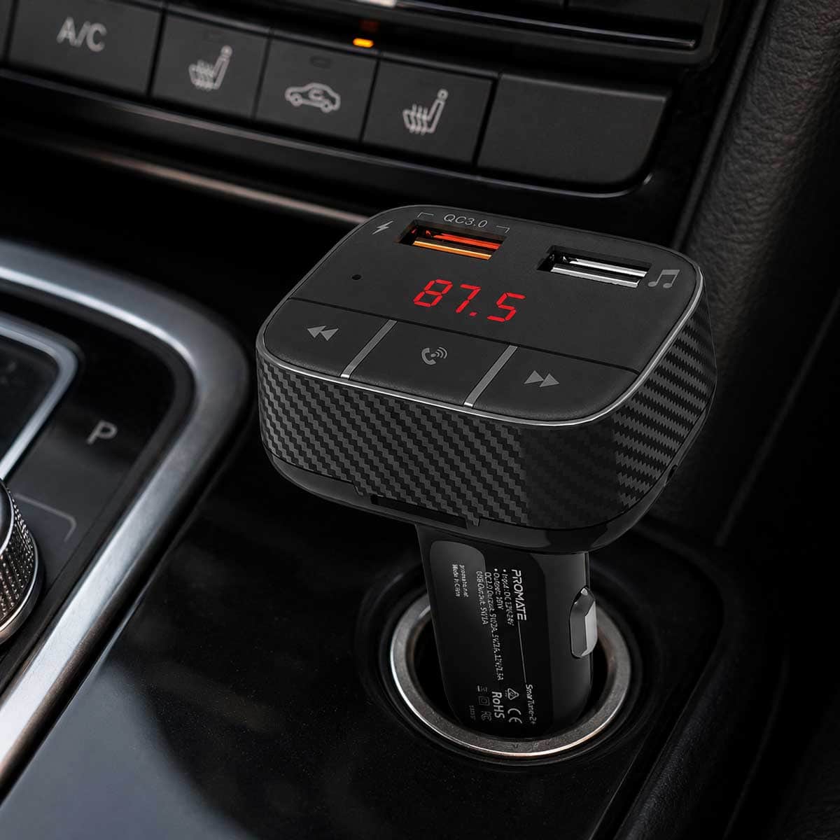Promate QC 3.0 Wireless Bluetooth FM Transmitter for Car