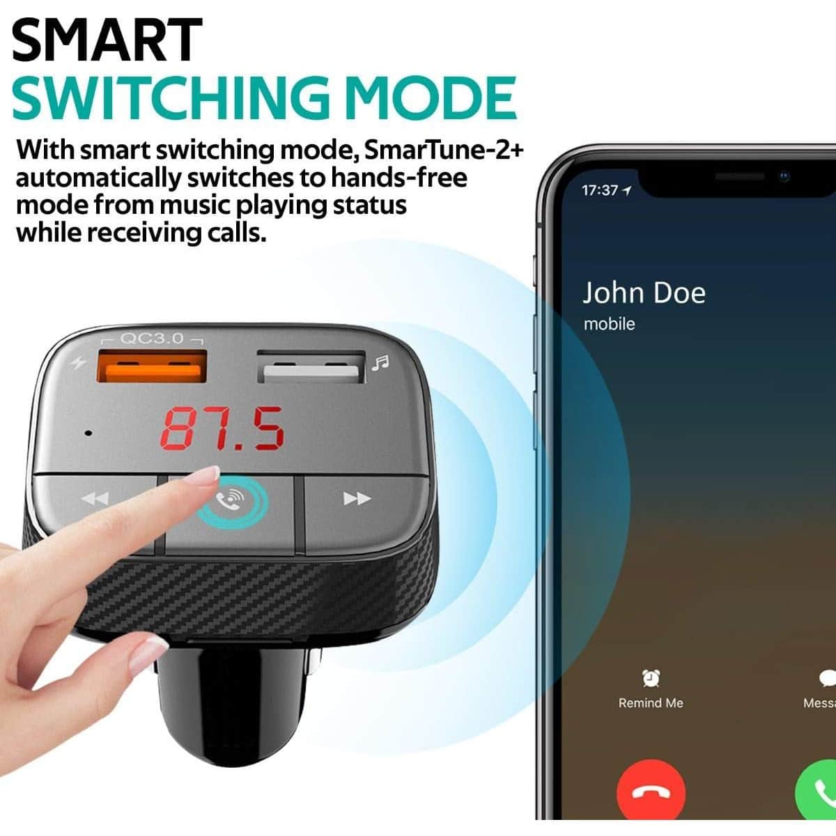 Promate QC 3.0 Wireless Bluetooth FM Transmitter for Car