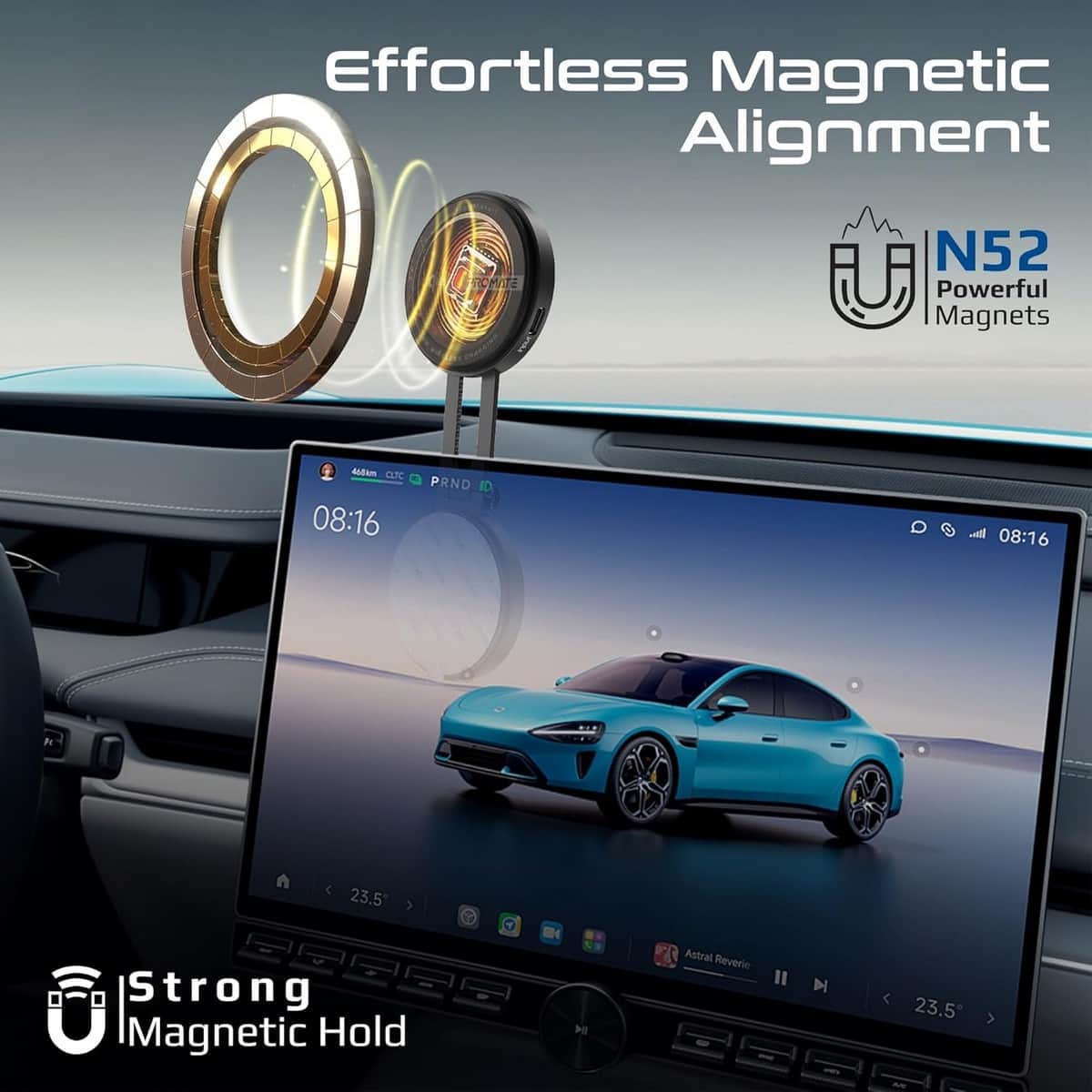 Promate Qi2 15W Magnetic Wireless Car Charger Mount with Swing Arm