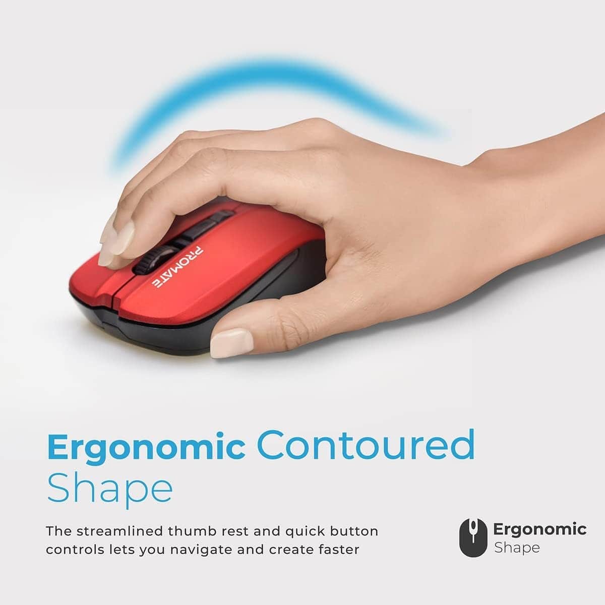 Promate Contour 2.4GHz Ergonomic Ambidextrous Wireless Mouse
