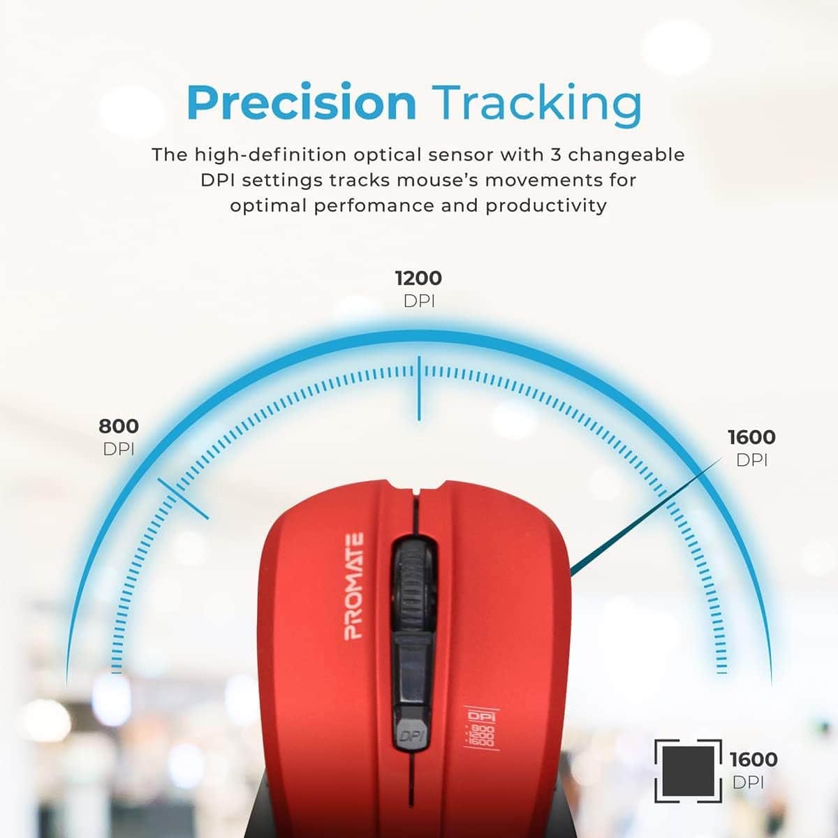 Promate Contour 2.4GHz Ergonomic Ambidextrous Wireless Mouse