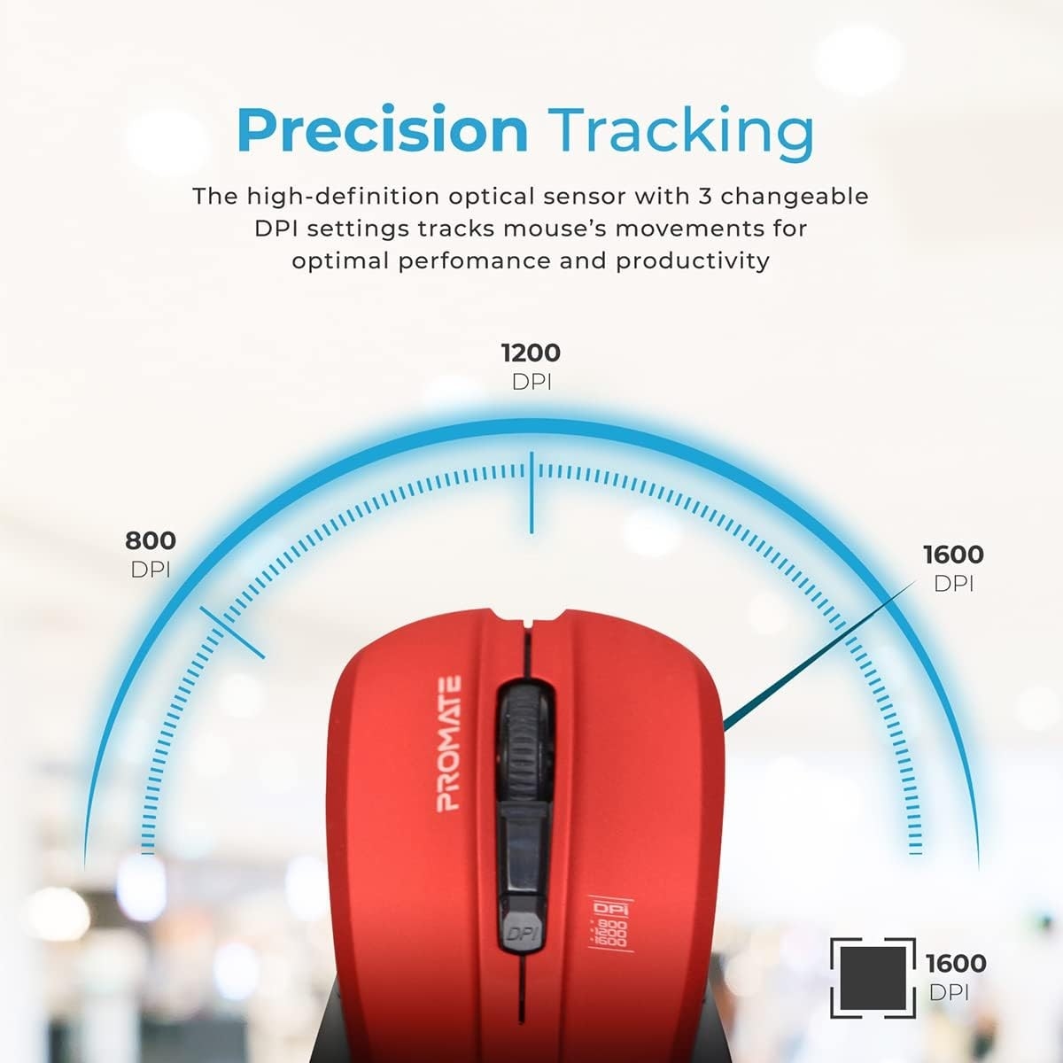 Promate Contour 2.4GHz Ergonomic Ambidextrous Wireless Mouse