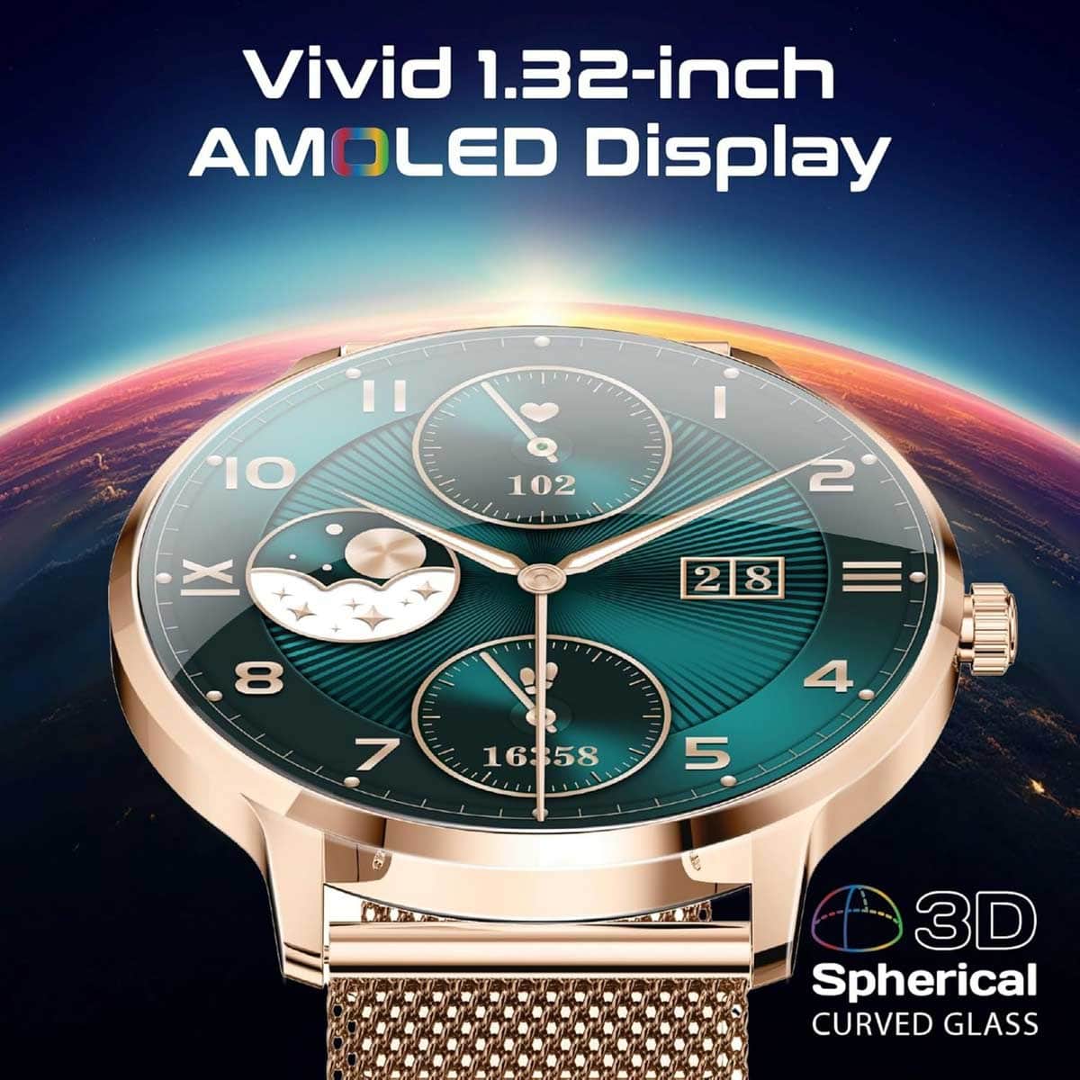 Promate Rose Gold 1.32" AMOLED Smartwatch