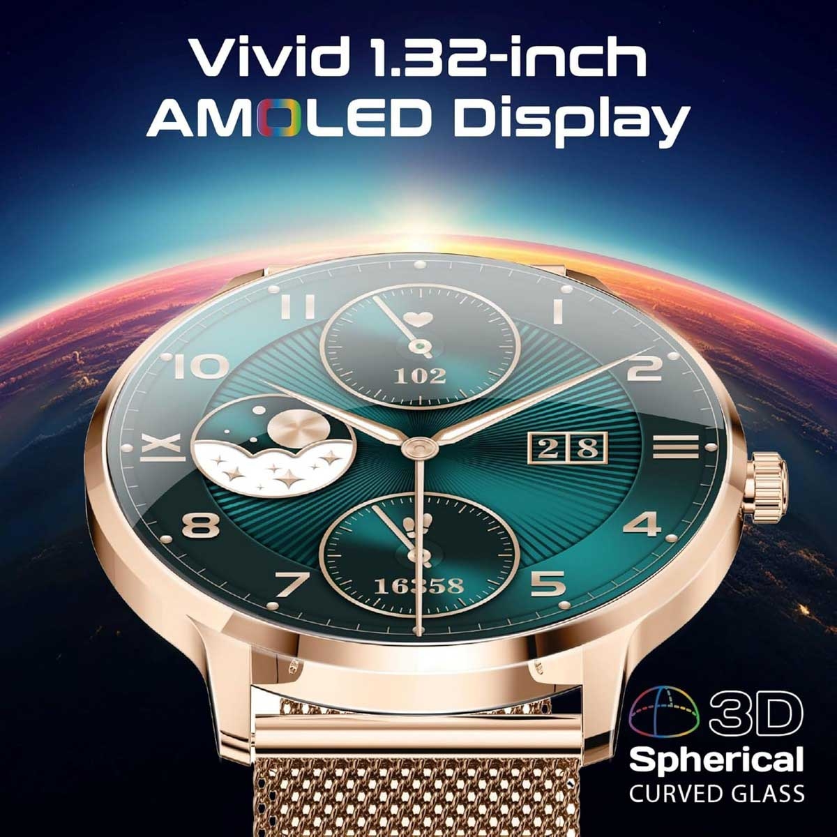 Promate Rose Gold 1.32" AMOLED Smartwatch