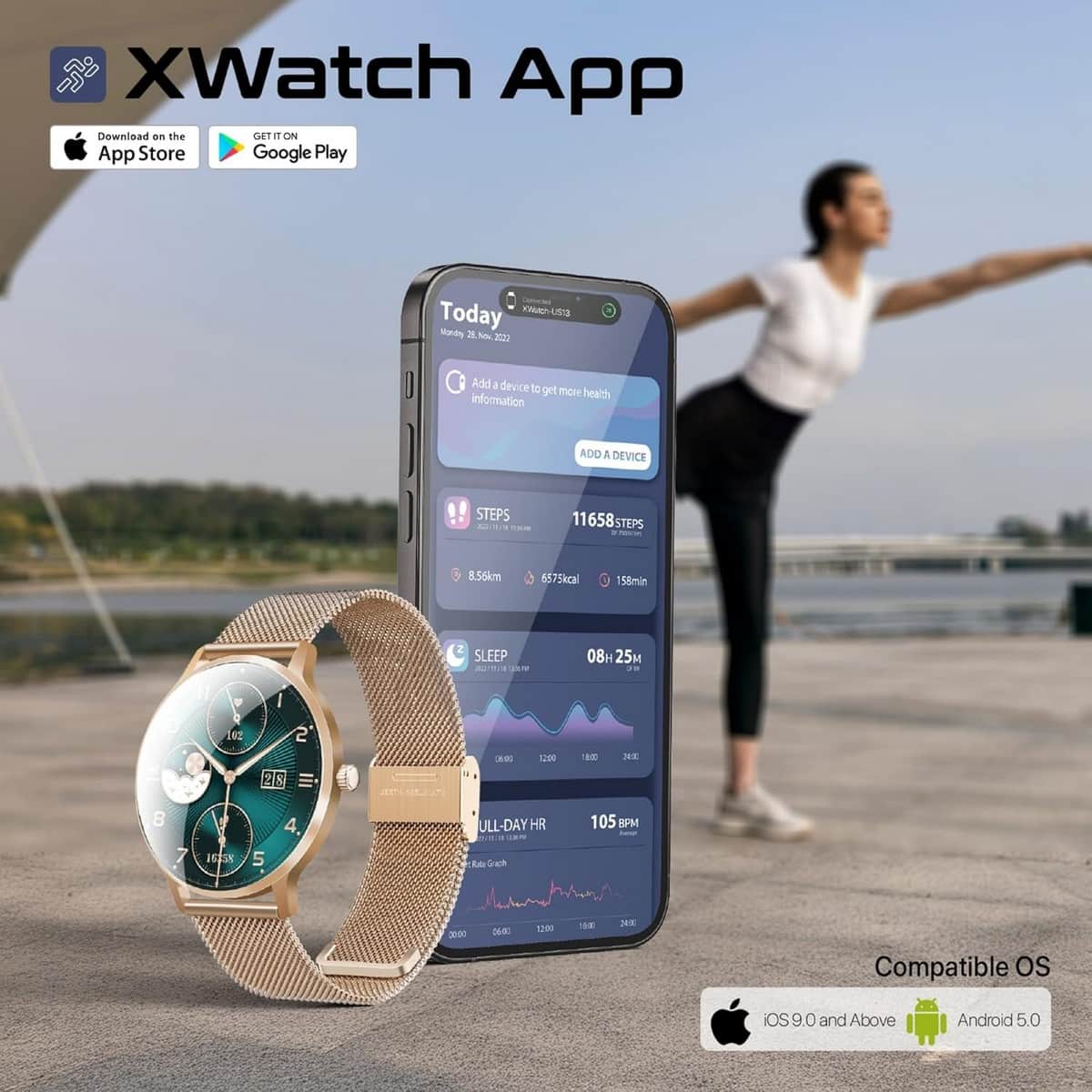 Promate Rose Gold 1.32" AMOLED Smartwatch