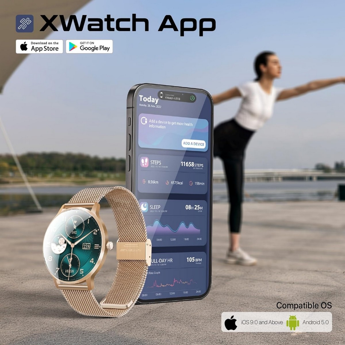 Promate Rose Gold 1.32" AMOLED Smartwatch
