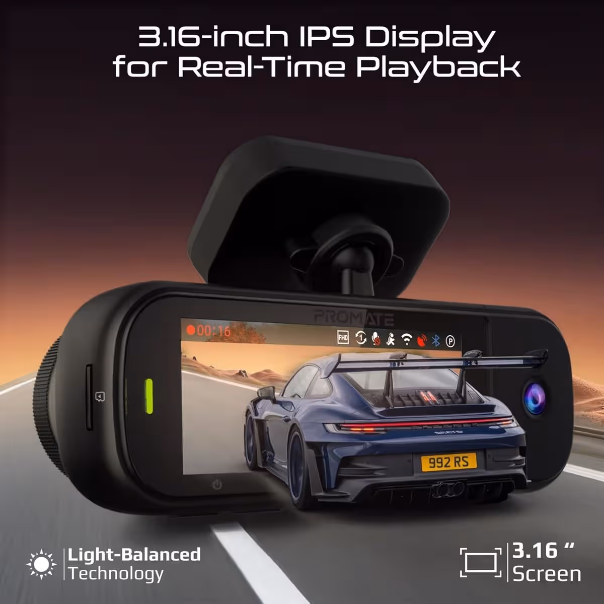 Promate Rovex-H3 4K UHD 3.16" Triple Channel Dash Cam